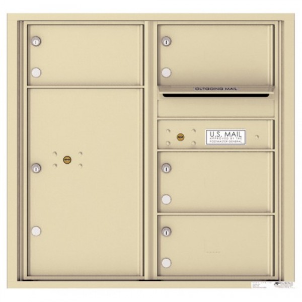 4 Oversized Tenant Doors with 1 Parcel Locker and Outgoing Mail Compartment - 4C Wall Mount 8-High Mailboxes - 4C08D-04 4 Oversized Tenant Doors with 1 Parcel Locker and Outgoing Mail Compartment - 4C Wall Mount 8-High Mailboxes - 4C08D-04