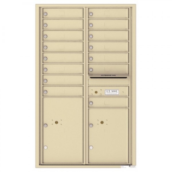 15 Tenant Doors with 2 Parcel Lockers and Outgoing Mail Compartment - 4C Wall Mount 14-High Mailboxes - 4C14D-15 15 Tenant Doors with 2 Parcel Lockers and Outgoing Mail Compartment - 4C Wall Mount 14-High Mailboxes - 4C14D-15